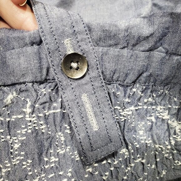 Current/Elliot Women's Chambray Smocked Embroidered Tank Top Blue White Sz 1, Sm - Picture 10 of 11